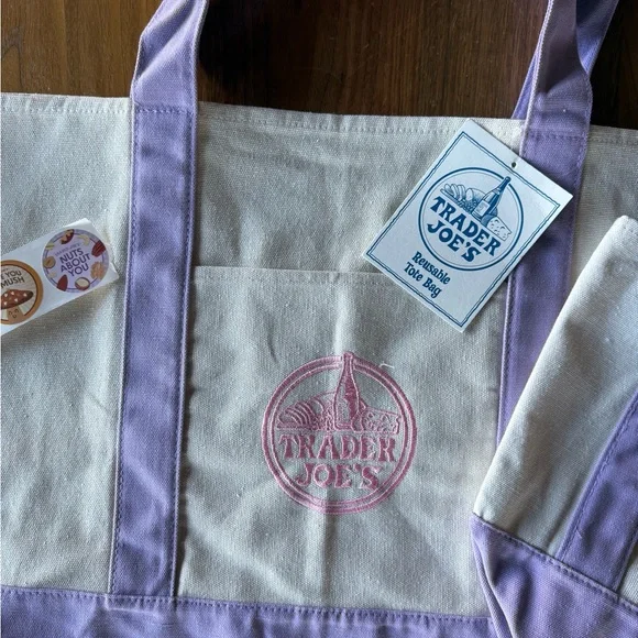 1 Large + 1 Mini LAVENDER 💜 Trader Joe’s Canvas Tote Bag 🎁 Comfort Foods TJ Bag - Picture 12 of 16